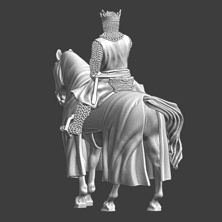 Medieval mounted King, drawing his sword.