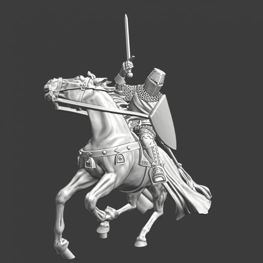 Medieval knight fighting from horseback with sword