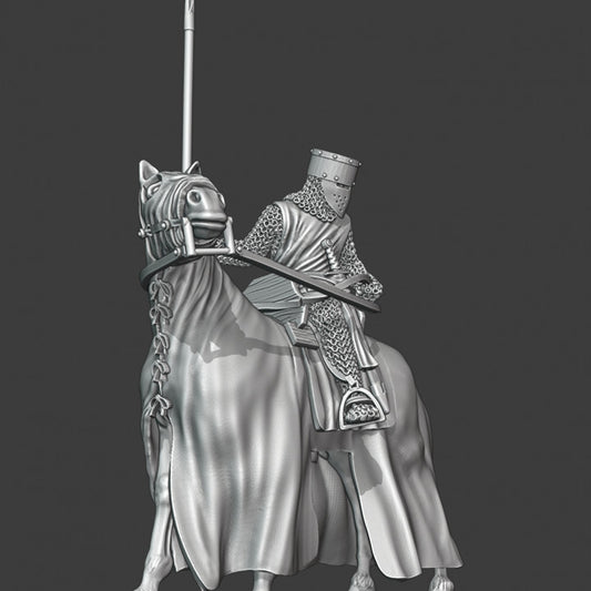 Medieval Mounted Crusader knight looking back