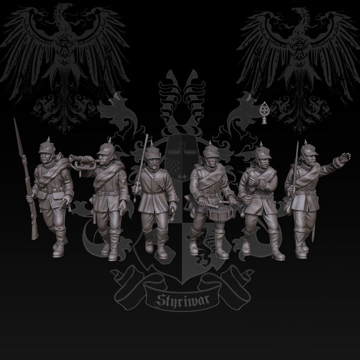Prussian Foot Guards-Regiment Command Advancing-Poses in Full Kit by Styriwar
