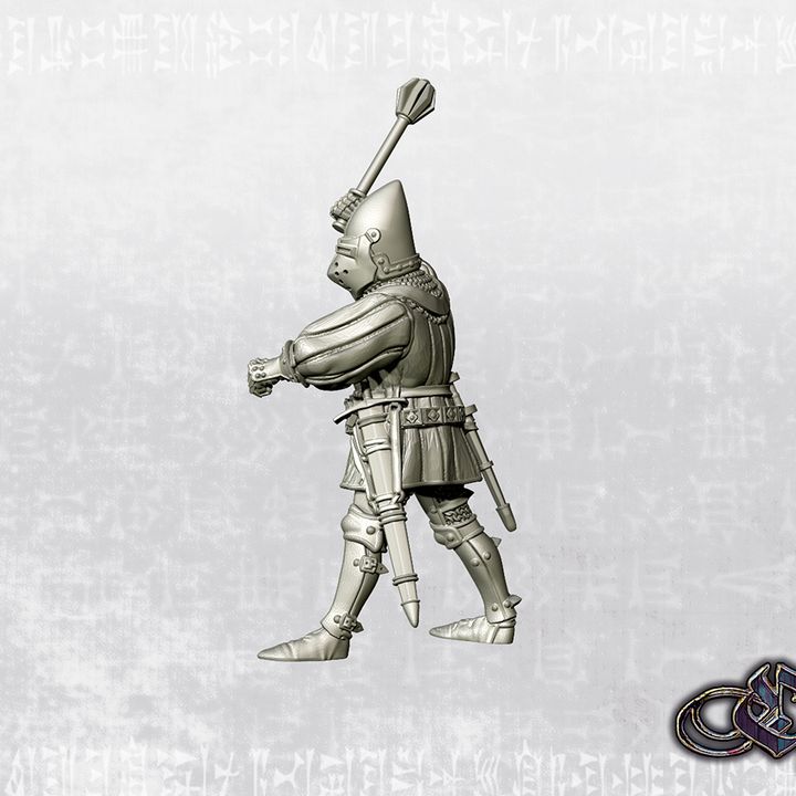 "Man at arm with mace on foot - Late 14th"