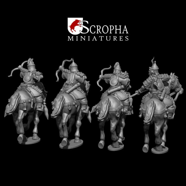 Mounted cuman warriors with bows by Scropha Miniatures