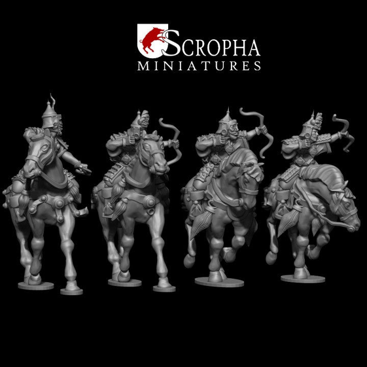 Mounted cuman warriors with bows by Scropha Miniatures