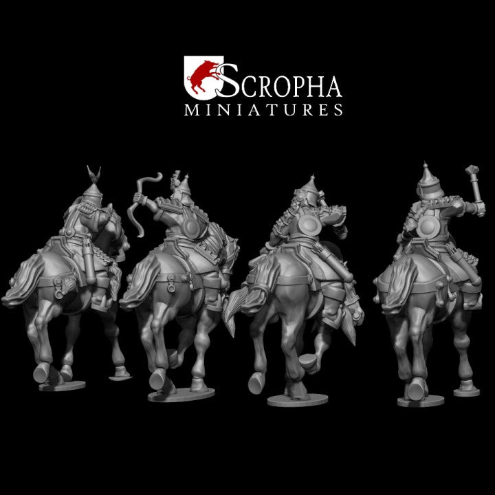 Mounted cuman warriors with bows by Scropha Miniatures