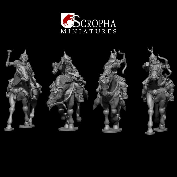 Mounted cuman warriors with bows by Scropha Miniatures