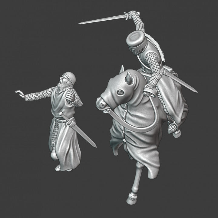Medieval mounted crusader killed dismounted infantryman.