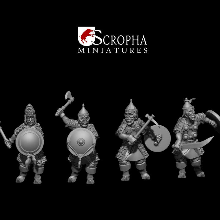 Cuman warriors with hand weapons by Scropha Miniatures