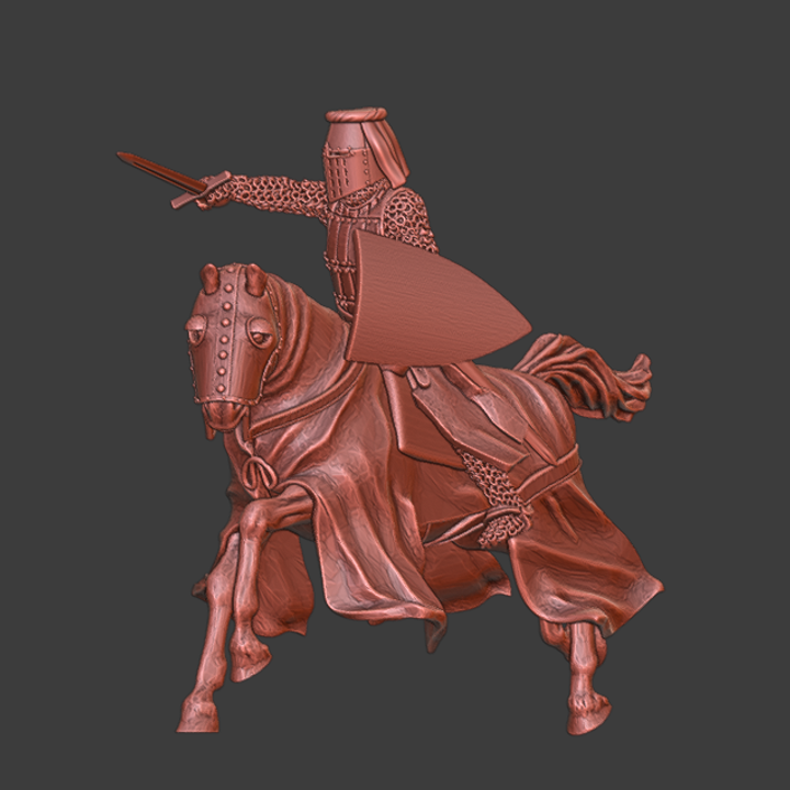 Medieval Crusader Knight charging with sword.