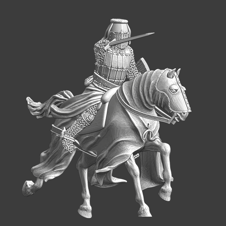 Medieval Crusader Knight charging with sword.