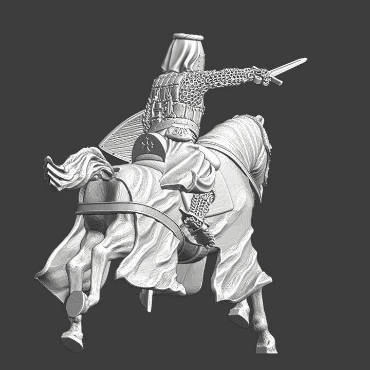 Medieval Crusader Knight charging with sword.