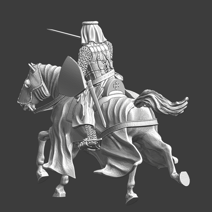 Medieval Crusader Knight charging with sword.
