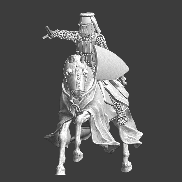 Medieval Crusader Knight charging with sword.
