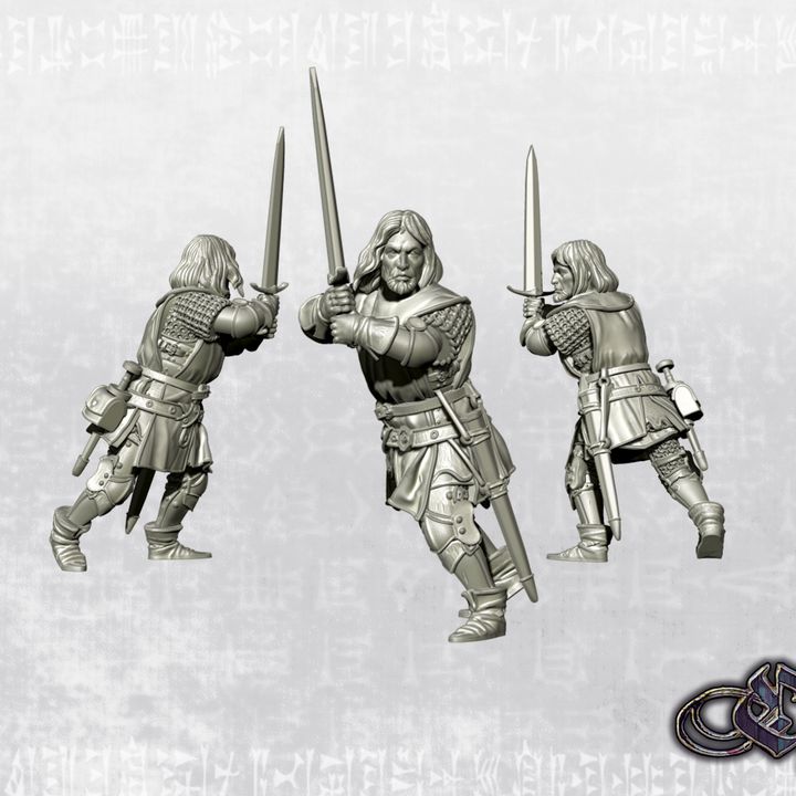 "Squire on foot wielding two-handed sword - 14th century" by Ezipion miniatures