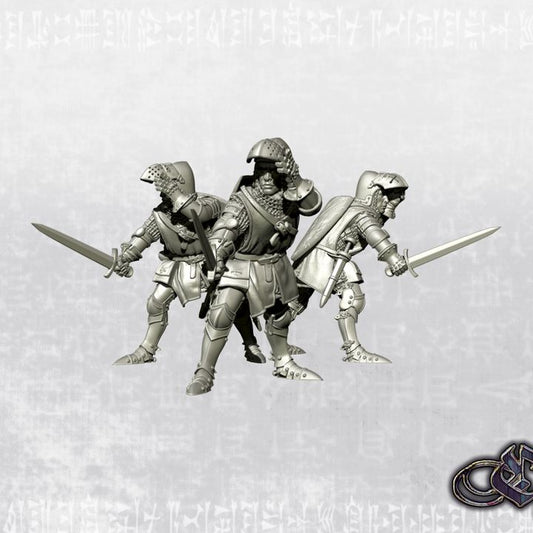 "Knight on foot on the defensive and raising his visor - 14th century" by Ezipion miniatures