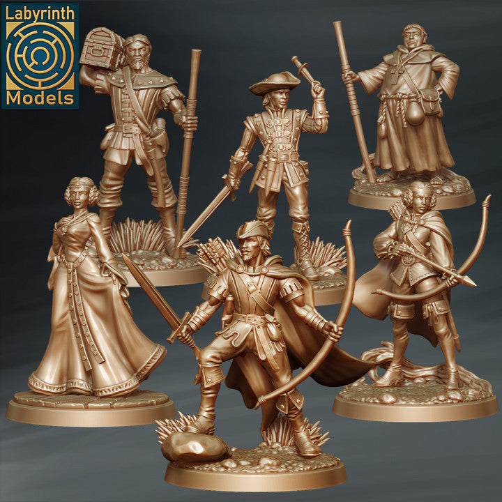 Robin Hood, Little John, Will Scarlet, and Friar Tuck Lady Marian