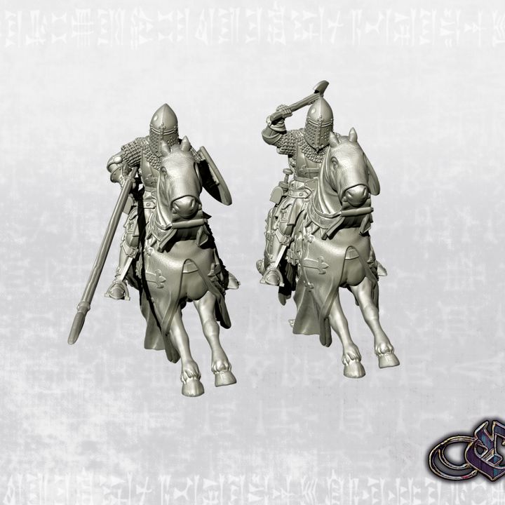 "Castilian Knight with axe or lance on horse - 14th century " by Ezipion miniatures.