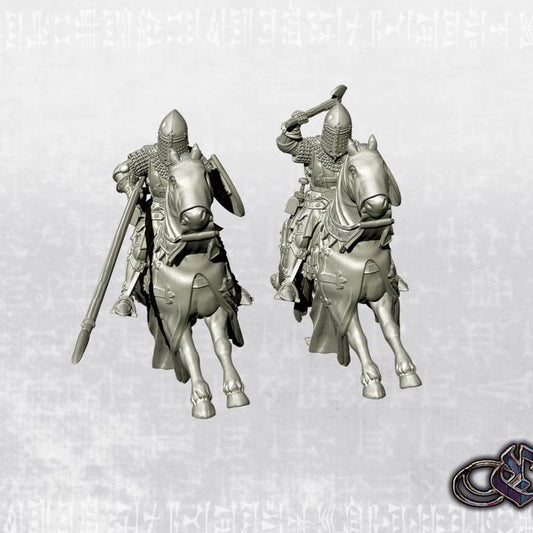 "Castilian Knight with axe or lance on horse - 14th century " by Ezipion miniatures.