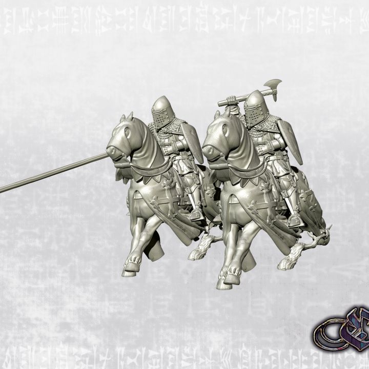 "Castilian Knight with axe or lance on horse - 14th century " by Ezipion miniatures.