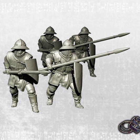 "Castilian Militiamen-Sargeants with spears - 14th century" by Ezipion miniatures.