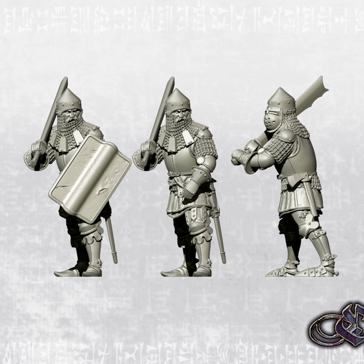 "Lithuanian Men-at-arms with maciejowski falchion - 14th century" by Ezipion miniatures.