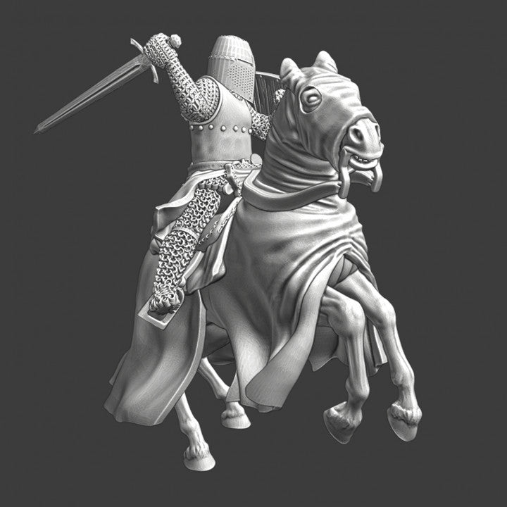 Medieval Crusader Knight swinging sword