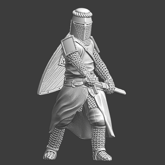 Medieval crusader knight - drawing his sword.