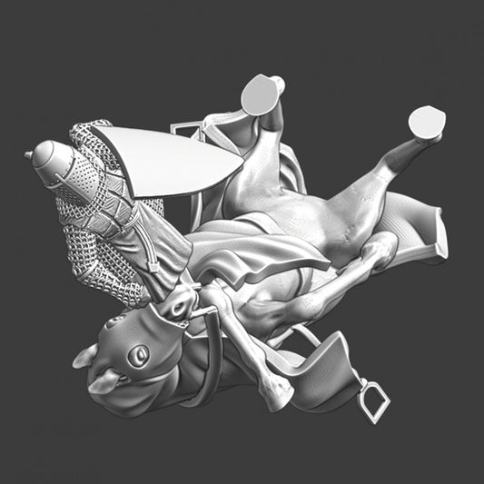 Medieval knight and horse tumbling