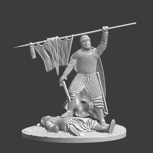 Victory - Medieval crusader celebrating on the battlefield