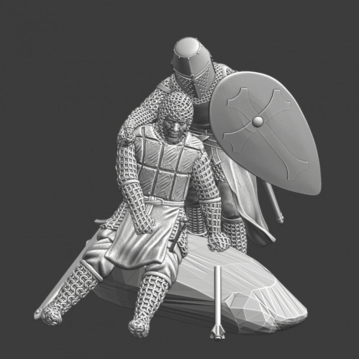 Medieval diorama - Wounded knight and his sergeant 3D File Logo 3D
