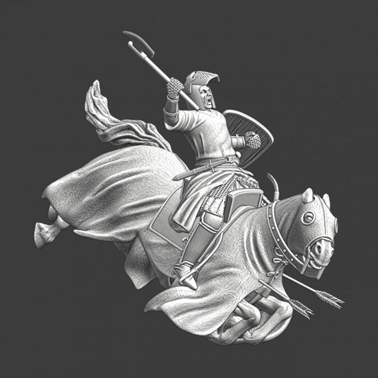 Medieval mounted knight and horse - falling in the arrow storm