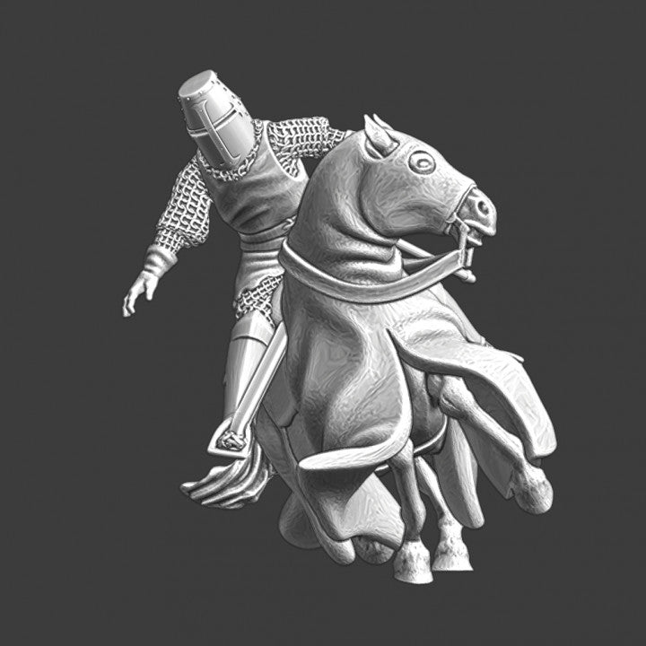 Medieval crusader knight on falling horse