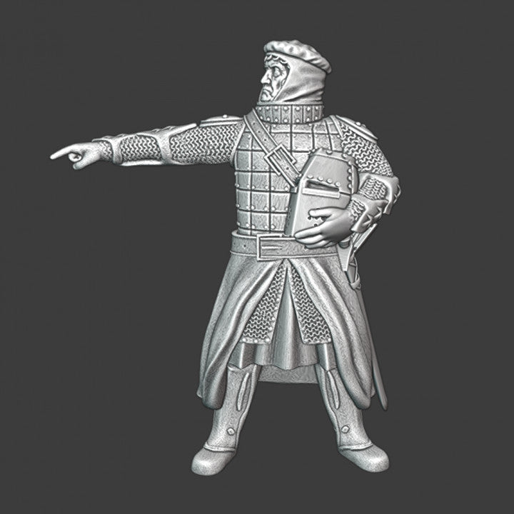 Medieval crusader knight pointing
