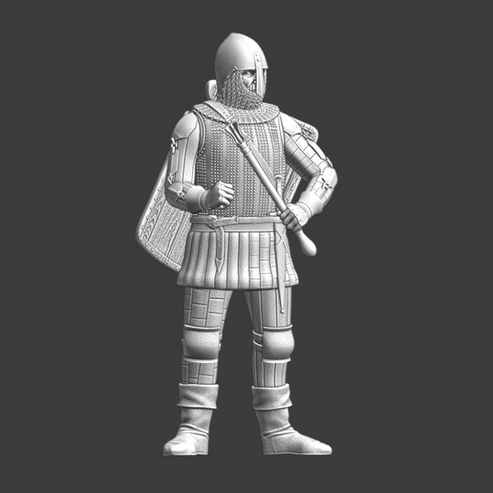 Late medieval knight with shield and mace.