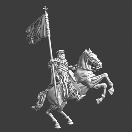 Medieval old knight carrying the banner