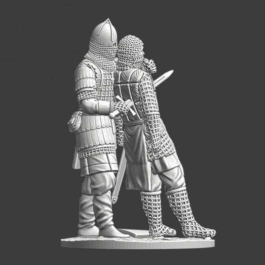 Medieval Rus stabbing crusader knight from behind