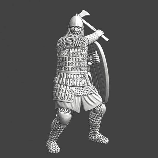 Medieval Russian axe warrior in combat