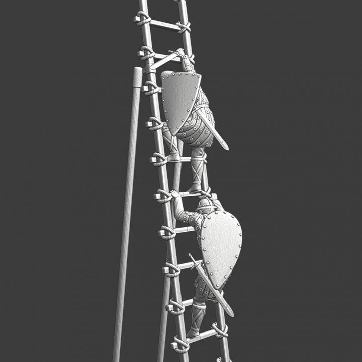 Medieval siege ladder with crew