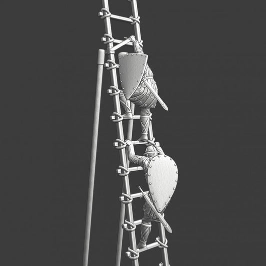 Medieval siege ladder with crew