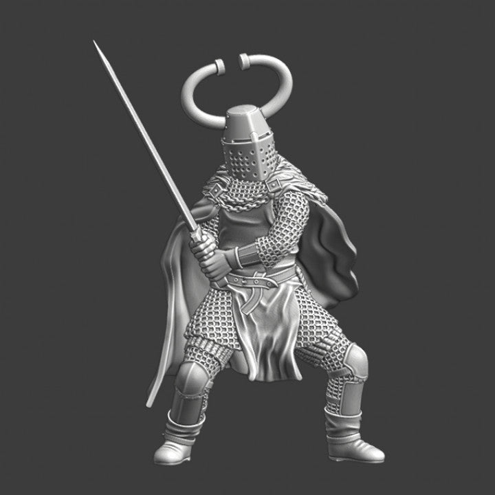 Medieval Teutonic Master - Large sword and crested helmet