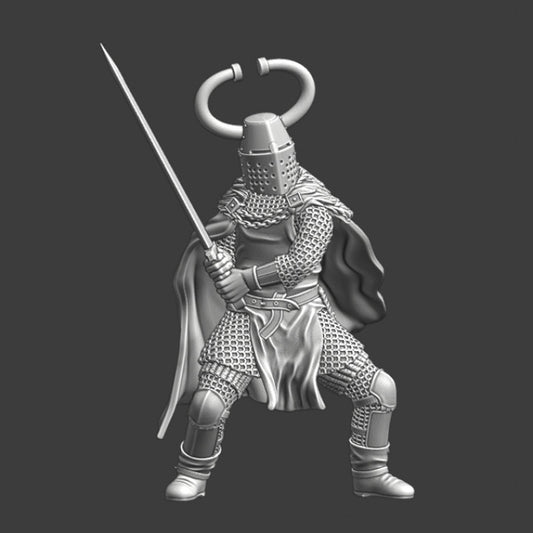Medieval Teutonic Master - Large sword and crested helmet