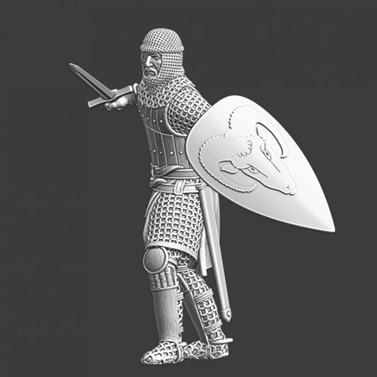 Medieval crusader knight with goat shield.