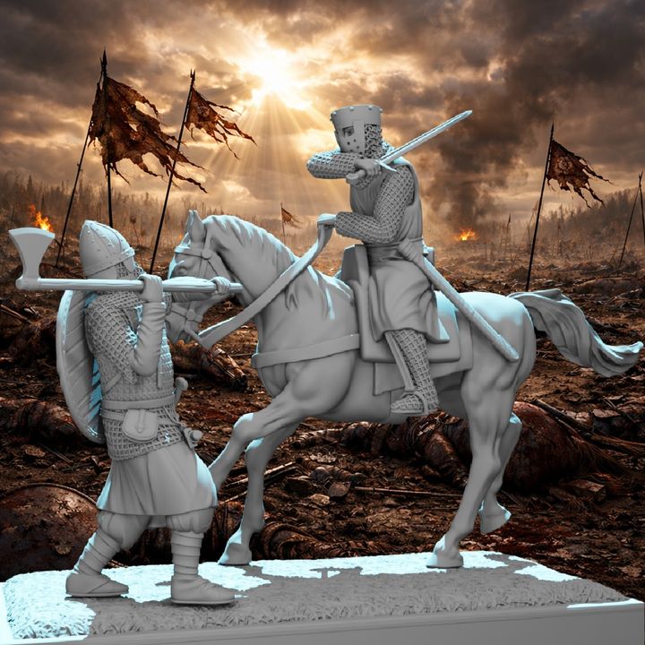 Mounted Crusader Knight vs Byzantine Varangian Guard – Diorama Vignette