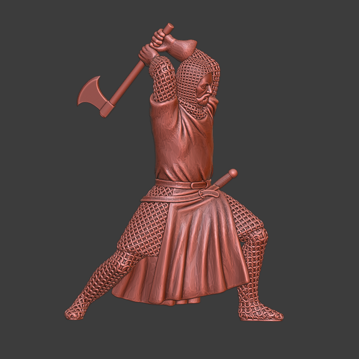 Medieval Crusader Knight fighting with axe.