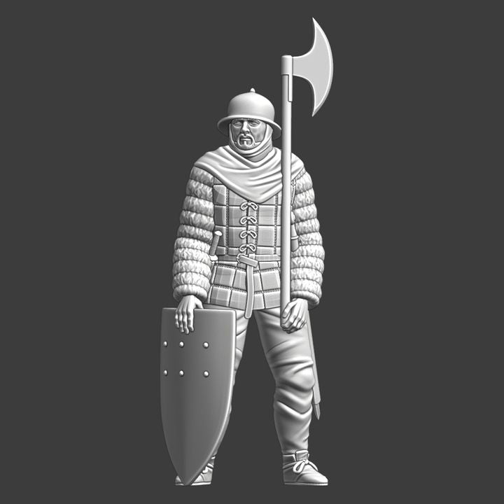 Medieval crusader infantryman with great axe