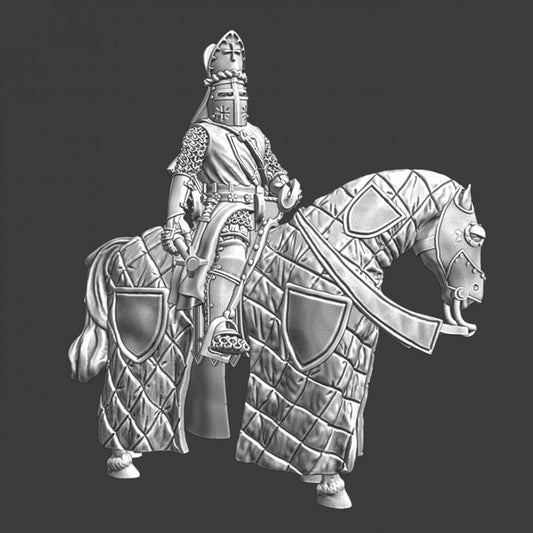 Mounted medieval bishop in plate chainmail/armour.