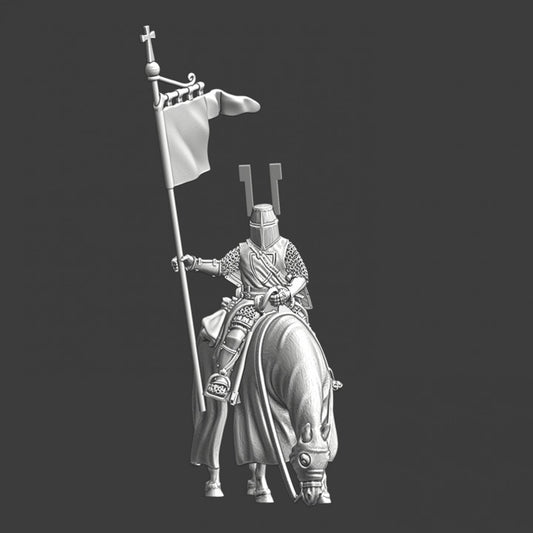Medieval German knight, mounted with banner