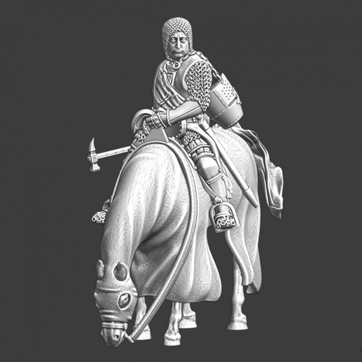 Medieval mounted knight with warhammer
