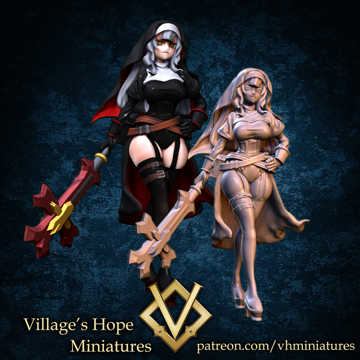Iron Blood Battle Cleric, Battle nun by Village's Hope Miniatures