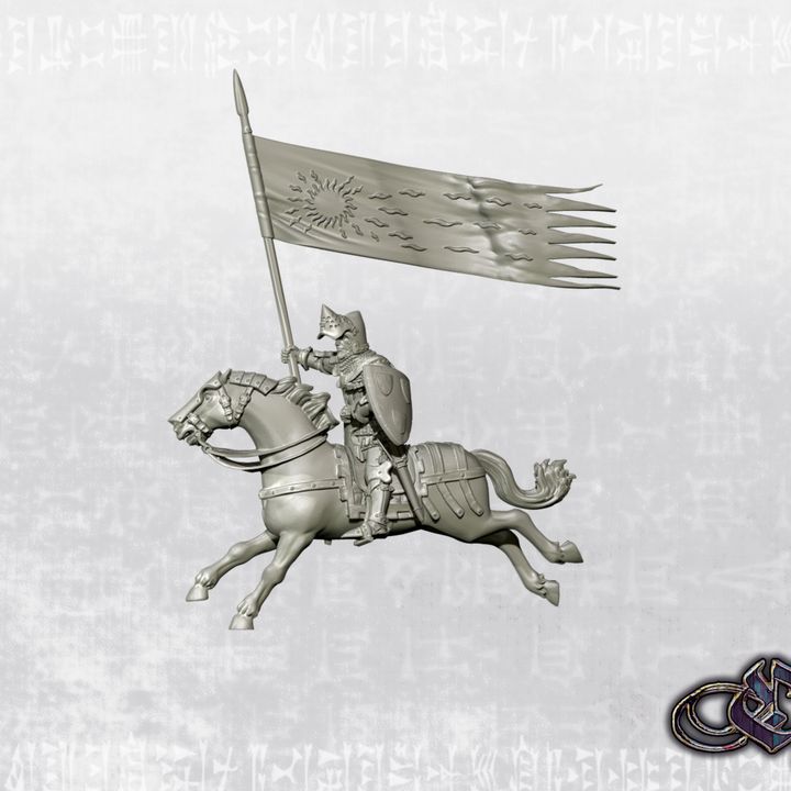 “Geoffroi de Charny on horse with Oriflamme – 14th century by Ezipion miniatures