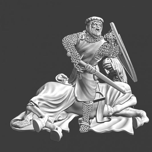 Medieval crusader knight - wounded horse
